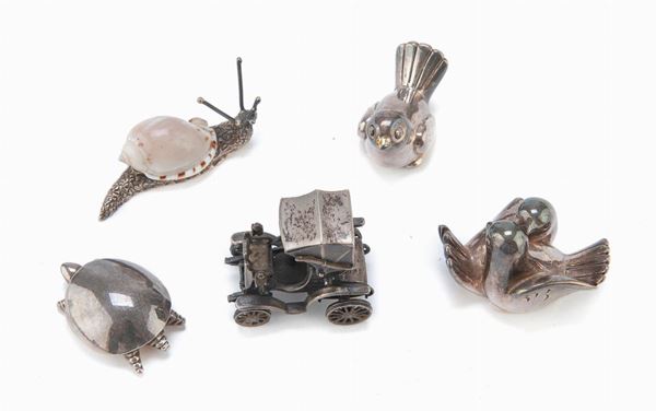 CINQUE SEGNAPOSTO IN ARGENTO E SILVERPLATED, ITALIA