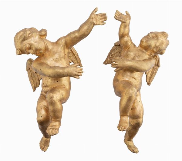 COPPIA DI CHERUBINI IN LEGNO DORATO