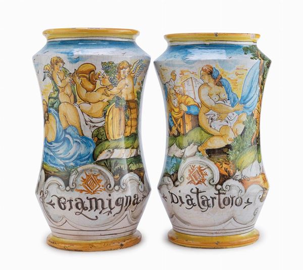 COPPIA DI VASI IN MAIOLICA, CASTELLI