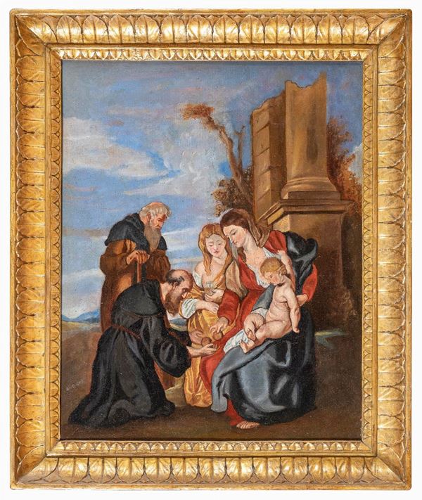 VERGINE COL BAMBINO E SANTI DI PITTORE ROMANO