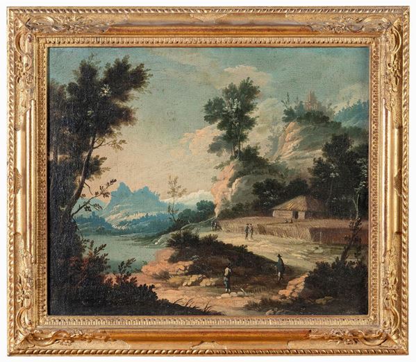 COPPIA DI PAESAGGI CON ROVINE DI PITTORE VENEZIANO DEL &#39;700