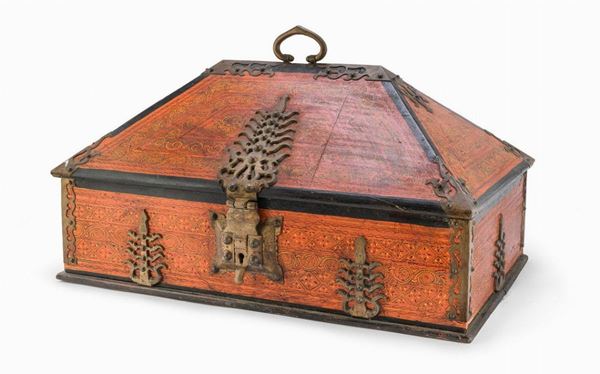 BAULE IN LEGNO DIPINTO, ARTE INDO-PORTOGHESE