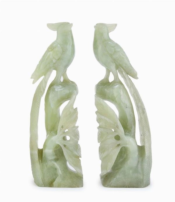 COPPIA DI SCULTURE IN SERPENTINO, CINA