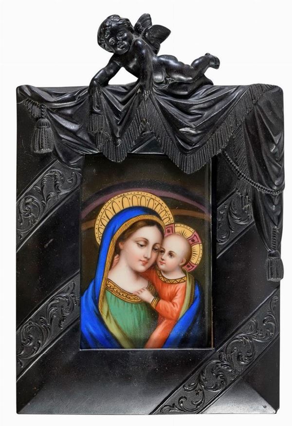 DIPINTO SU PORCELLANA VERGINE COL BAMBINO