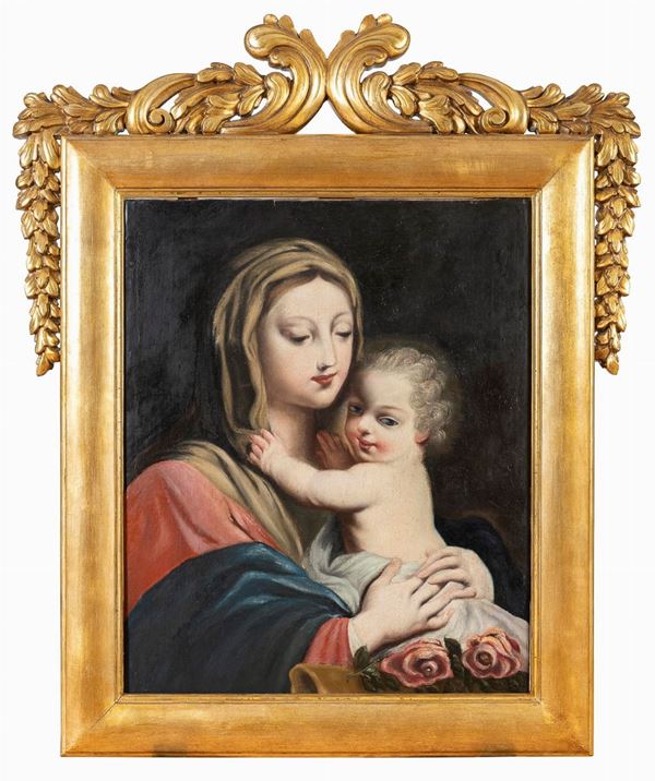 VERGINE COL BAMBINO DI PITTORE ROMANO DEL SETTECENTO
