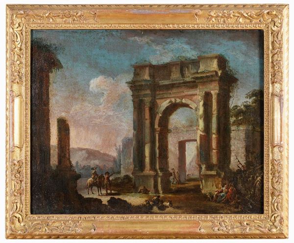 COPPIA DI VEDUTE DI ROMA ANTICA DI SEGUACE DI HUBERT ROBERT