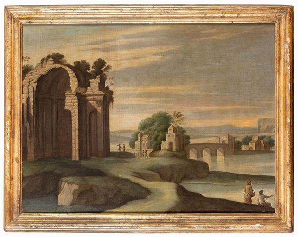 PAESAGGIO CON ROVINE DI PITTORE SETTENTRIONALE DEL SETTECENTO