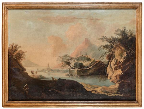 GRANDE PAESAGGIO DI PITTORE SETTENTRIONALE DEL SEICENTO
