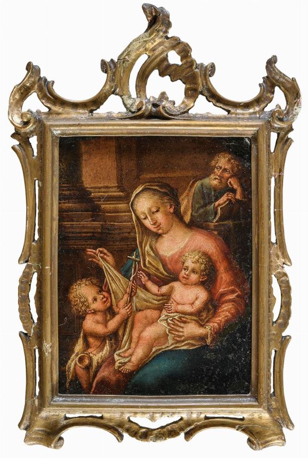 SACRA FAMIGLIA DI PITTORE FERRARESE DEL CINQUECENTO