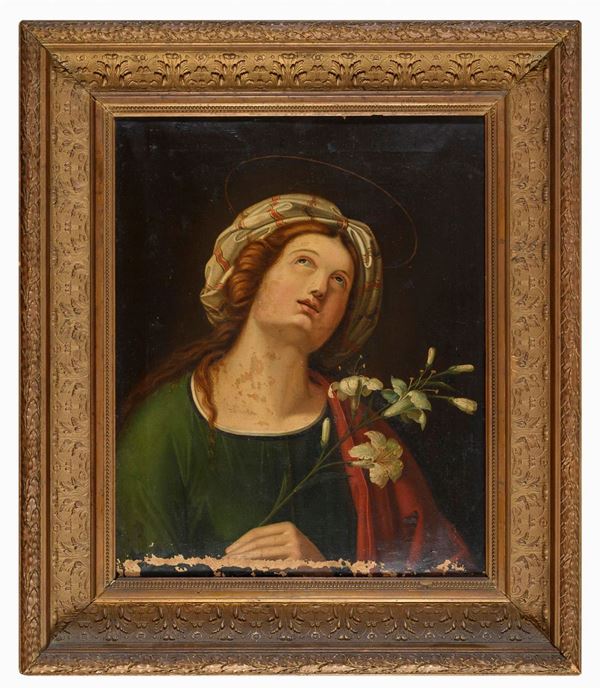 DIPINTO SANTA CON GIGLI