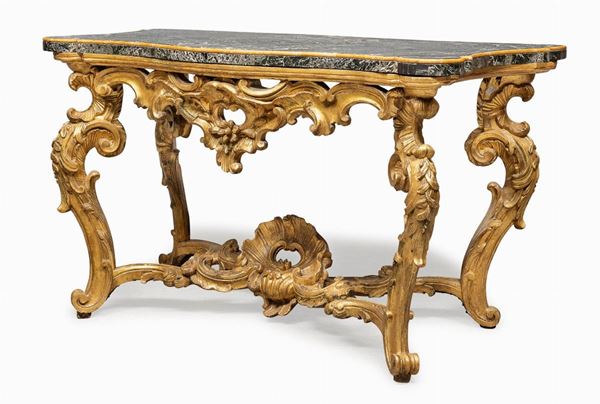 CONSOLE IN LEGNO DORATO, ROMA XVIII SECOLO