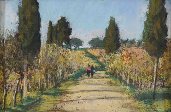 DIPINTO SENTIERO TRA I CAMPI DI PERTICI MENOTTI
