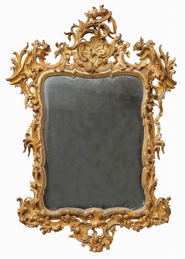 SPECCHIERA IN LEGNO DORATO, GENOVA XVIII SECOLO