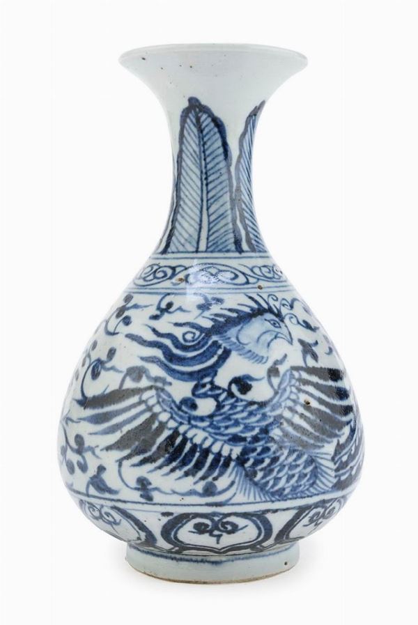 VASO IN PORCELLANA BIANCO E BLU, CINA XIX SECOLO