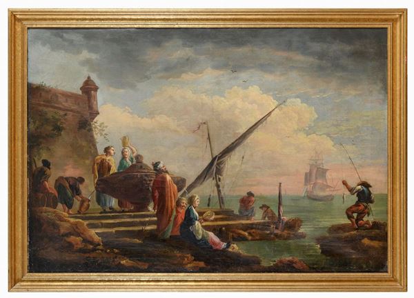 VEDUTA PORTUALE DI PITTORE FRANCESE FINE SETTECENTO