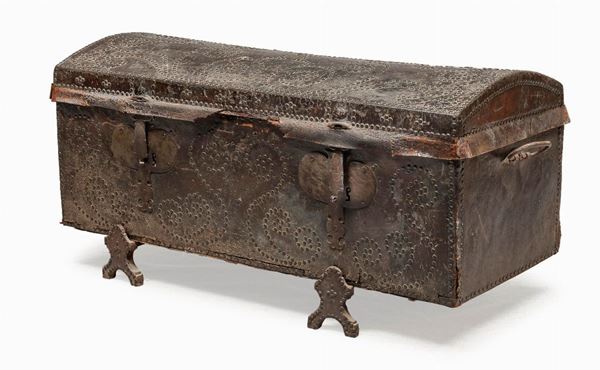 BAULE IN LEGNO E CUOIO, XVIII SECOLO