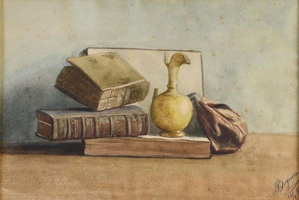 DIPINTO NATURA MORTA DI LIBRI F.TO BOGNIER