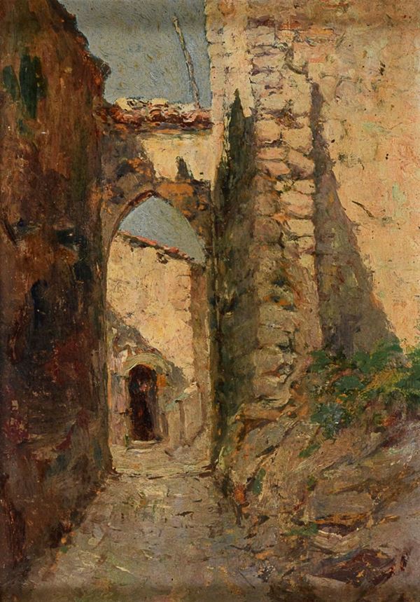 DIPINTO VICOLO IN UN BORGO