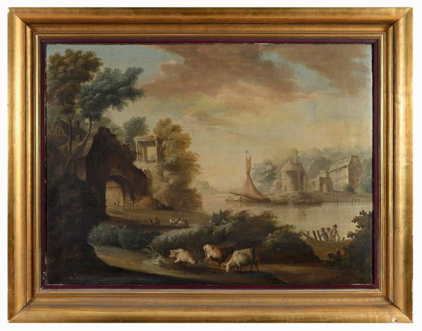 PAESAGGIO FLUVIALE OLANDESE DEL SETTECENTO