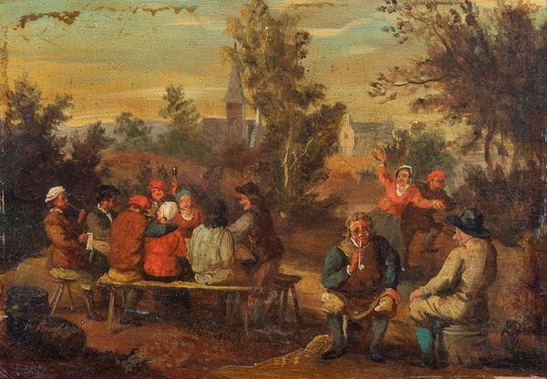 DUE DIPINTI SCENE CONVIVIALI DI PITTORE OLANDESE