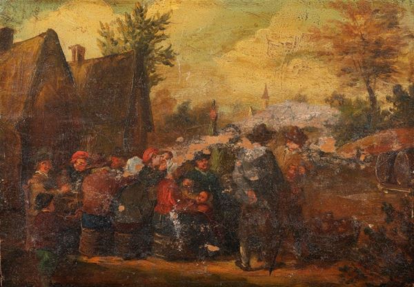 TRE DIPINTI SCENE CONVIVIALI DI PITTORE OLANDESE