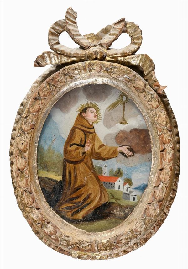 DIPINTO SU VETRO DI SCUOLA NAPOLETANA