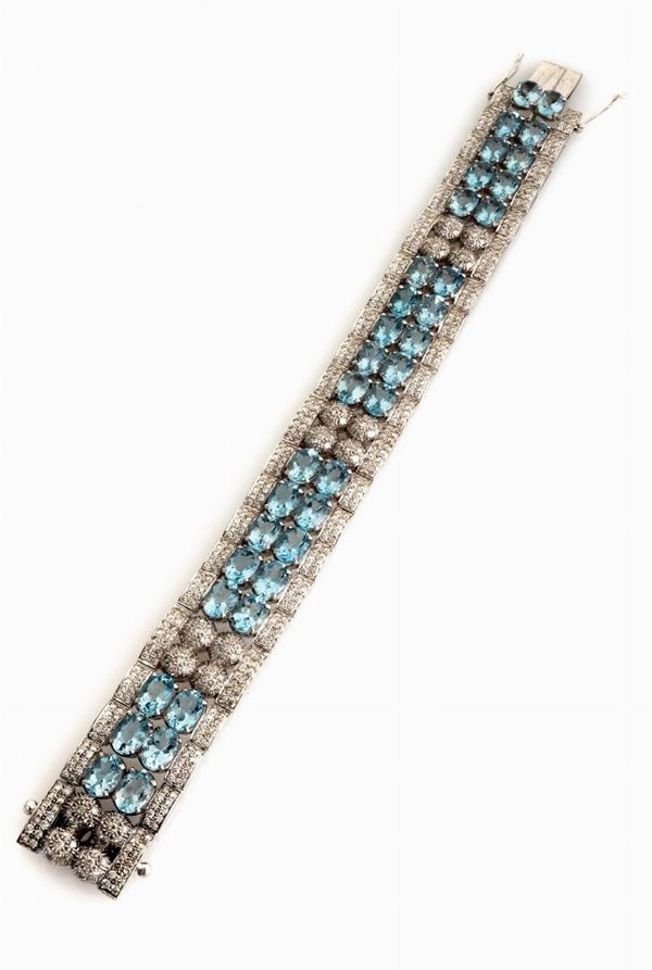 BRACCIALE CON BRILLANTI E ACQUEMARINE