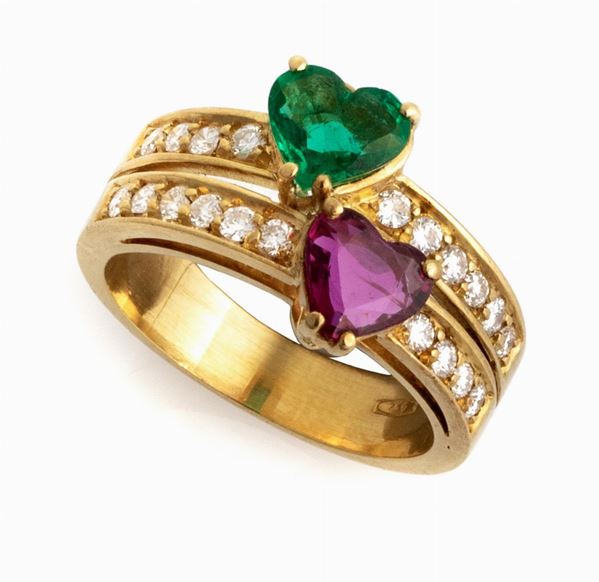 ANELLO CON RUBINO E SMERALDO