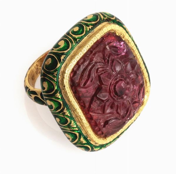 ANELLO CON SMALTI E TORMALINA