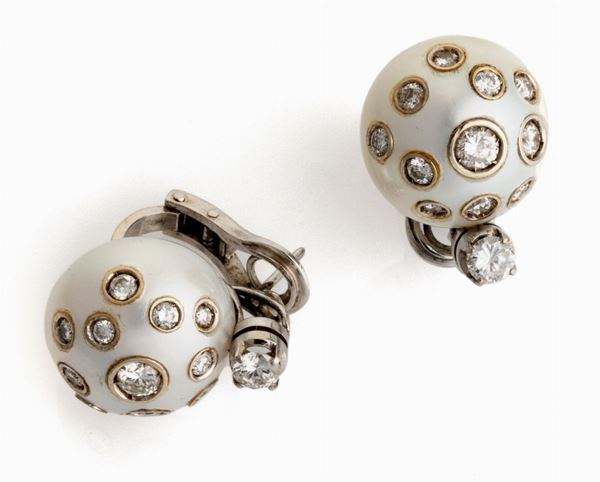 COPPIA DI ORECCHINI CON PERLE E BRILLANTI