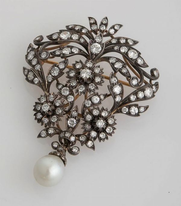 SPILLA CON PERLA E BRILLANTI