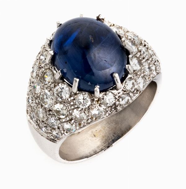 ANELLO CON BRILLANTI E ZAFFIRO