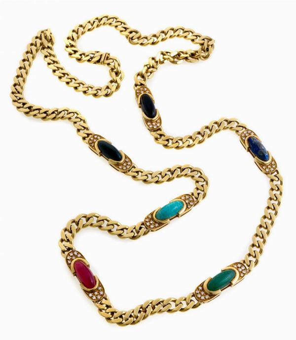 COLLANA  CON RUBINO, ONICE, LAPISLAZZULO E BRILLANTI