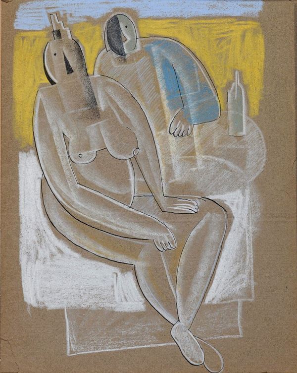 DISEGNO DUE FIGURE IN INTERNO DI PITTORE RUSSO