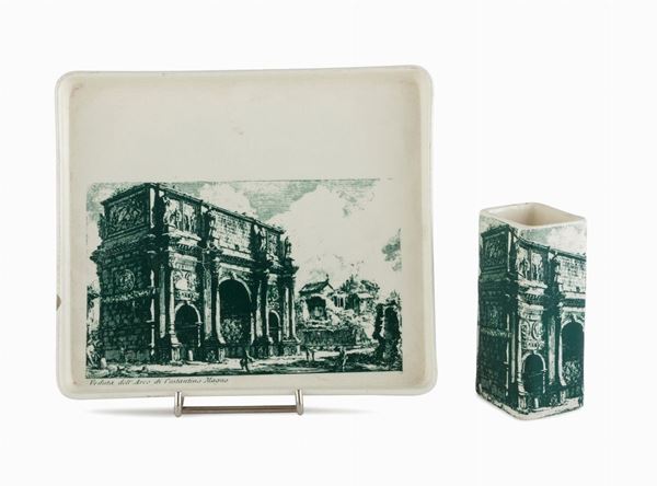 VASSOIO E PORTA PENNE IN CERAMICA, FAENZA ANNI &#39;30