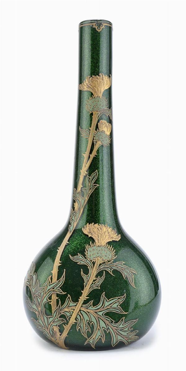 VASO IN VETRO VERDE, STILE LIBERTY