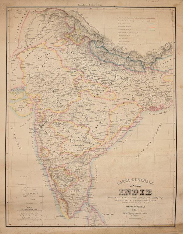 CARTA GEOGRAFICA DELL&#39;INDIA 1857