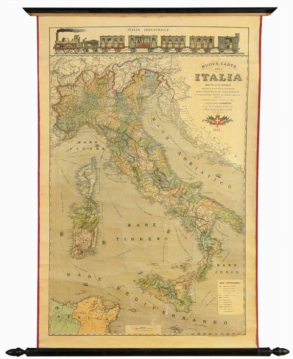 CARTA GEOGRAFICA STRADALE DELL&#39;ITALIA 1882