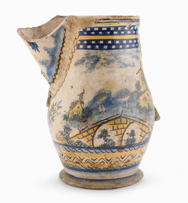 RESTI DI BROCCA IN MAIOLICA, PROBABILMENTE CALTAGIRONE