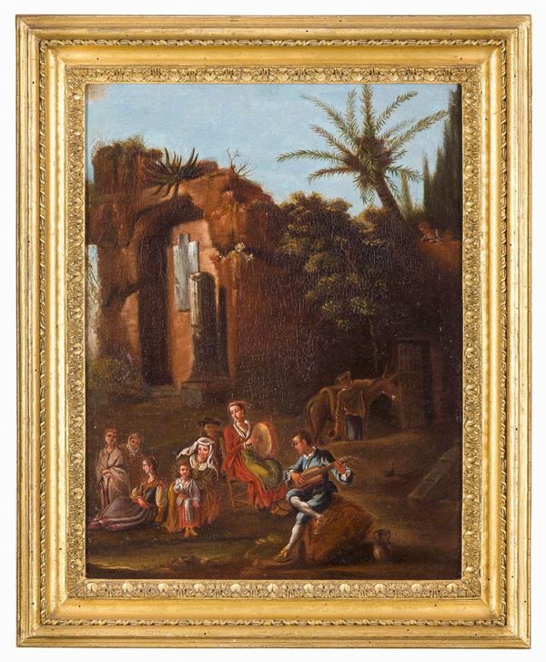 DIPINTO SCENA CON ROVINE DI PITTORE OLANDESE