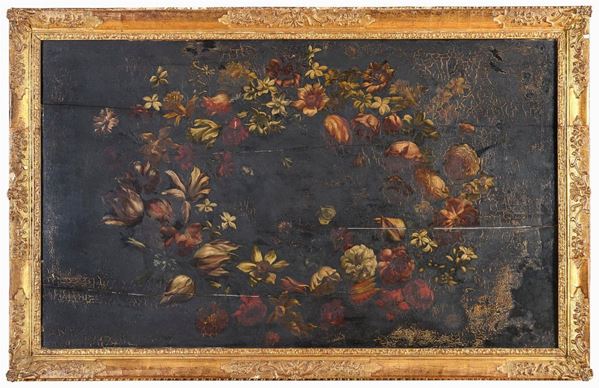 DIPINTO GHIRLANDA DI FIORI DI PITTORE ROMANO