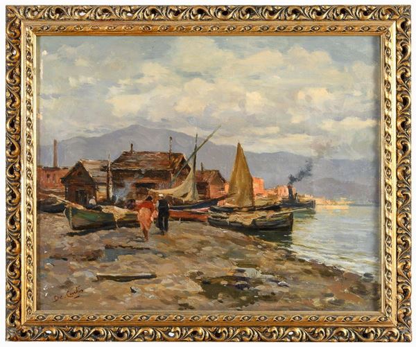 DIPINTO BARCHE DI PESCATORI SCUOLA NAPOLETANA
