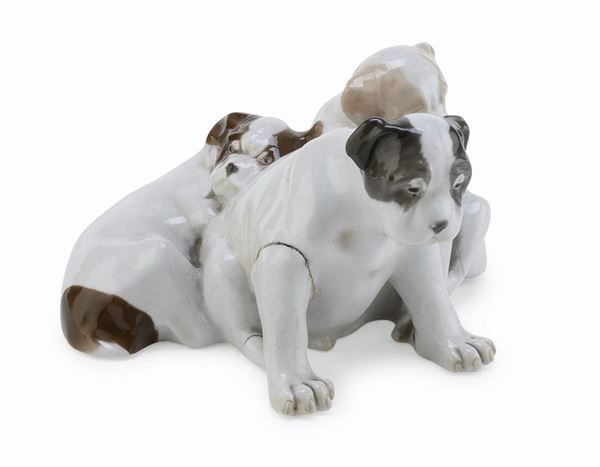GRUPPO IN CERAMICA FAMIGLIA DI CANI