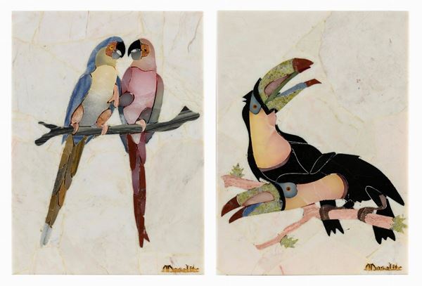 COPPIA DI INTARSI IN PIETRE DURE, BRASILE