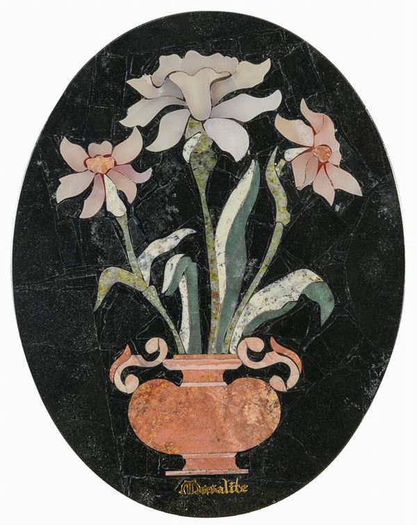 INTARSIO OVALE IN PIETRE DURE, BRASILE
