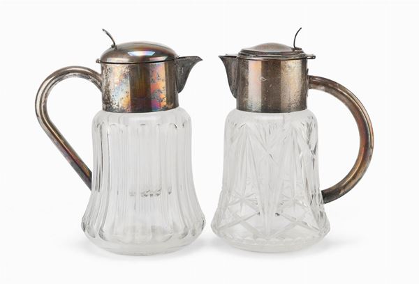 COPPIA DI CARAFFE IN CRISTALLO E SILVERPLATED, ITALIA
