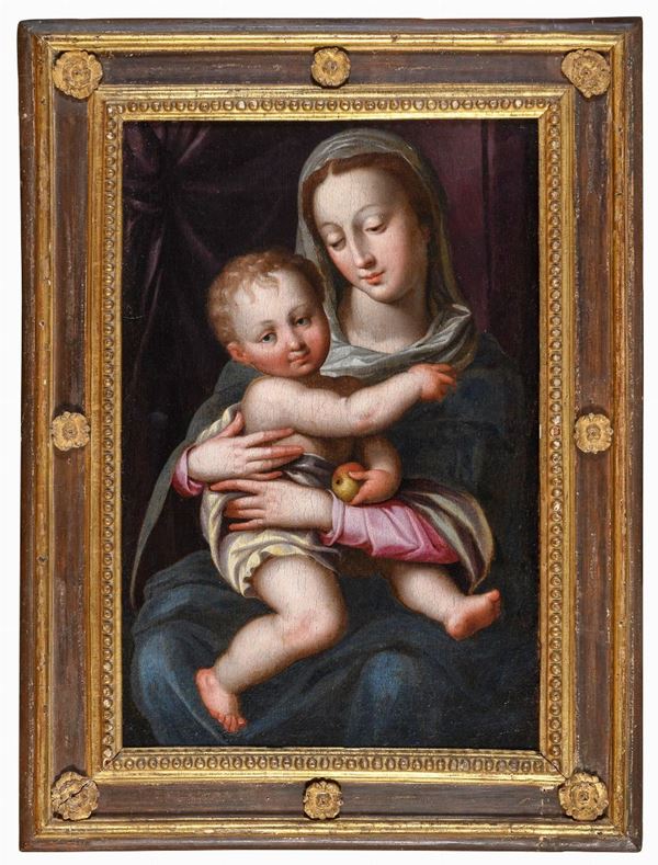 DIPINTO VERGINE COL BAMBINO DI SCUOLA EMILIANA