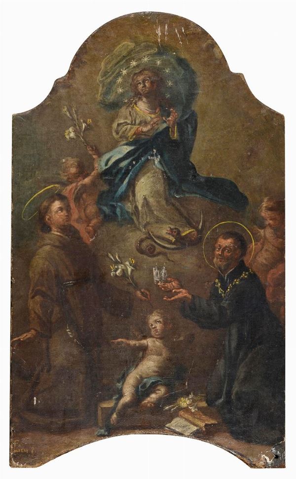 APPARIZIONE DELLA VERGINE DI PITTORE NAPOLETANO DEL SETTECENTO