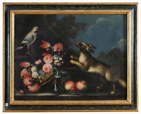NATURE MORTE CON ANIMALI DI PITTORE EMILIANO DEL SETTECENTO