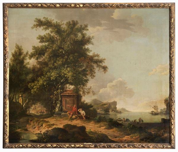 DIPINTO PAESAGGIO CON MARINA DI EGBERT VAN DRIELST